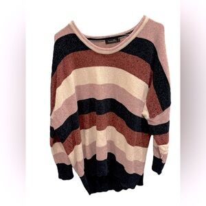 Amaryllis Womens Multicolor Striped Fuzzy Yarn Pullover Sweater Soft Cozy 1X